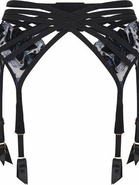Agent Provocateur Adellah Black Strappy Embroidered Garter Belt